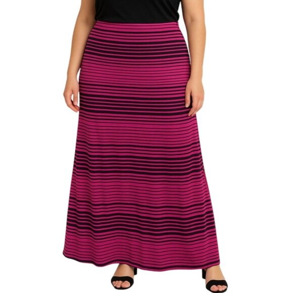 Mix & Co. Dresses & Skirts - Pink Black Horizontal Stripes Elastic Waist Maxi Skirt Size Large